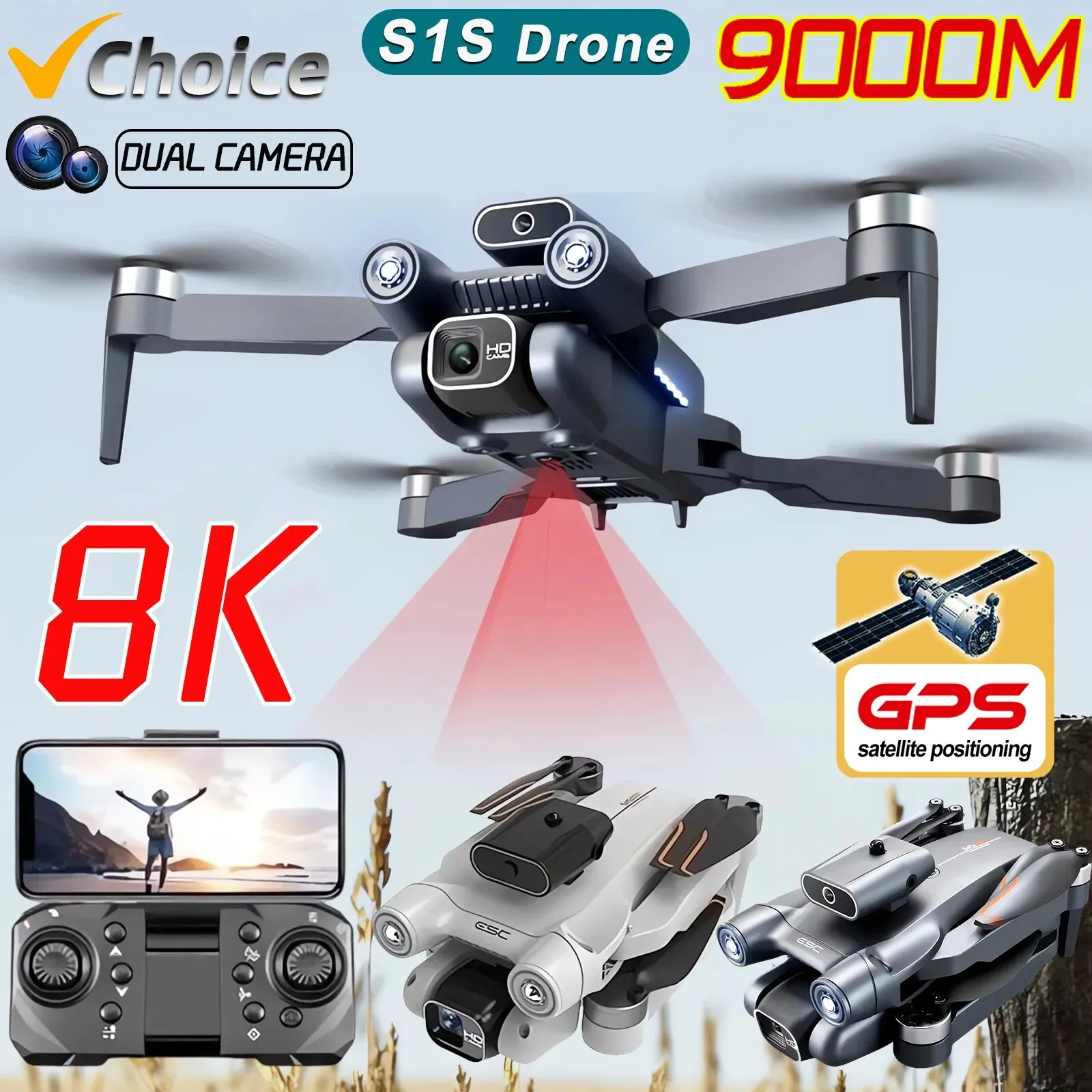 Drone Camera Hd - プロのブラシレスモーター付きドローン,GPS付きクワッドコプター,折りたたみ式HDデュアルカメラ,s1s,5g,8k,新品